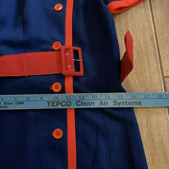 Vintage Retro Handmade 50s Cotton Navy Blue & Red One Piece Dress Size Small - Picture 8 of 8